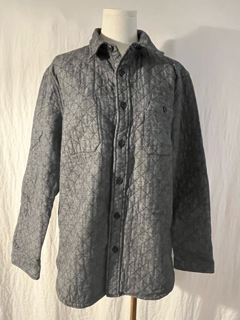 Quilted Blue with Gray undertone denim and wool shacket Casual Layering Piece
